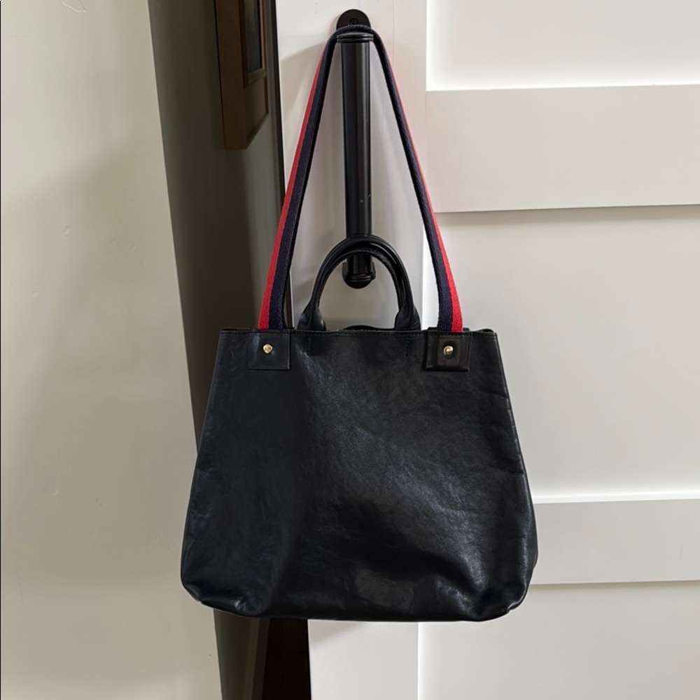 ClareV Black Leather Tote Bag